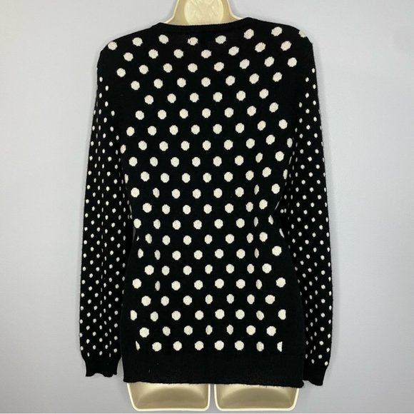 Neiman Marcus Polka Dot Cashmere Crew Neck Sweater Black - Picture 3 of 6